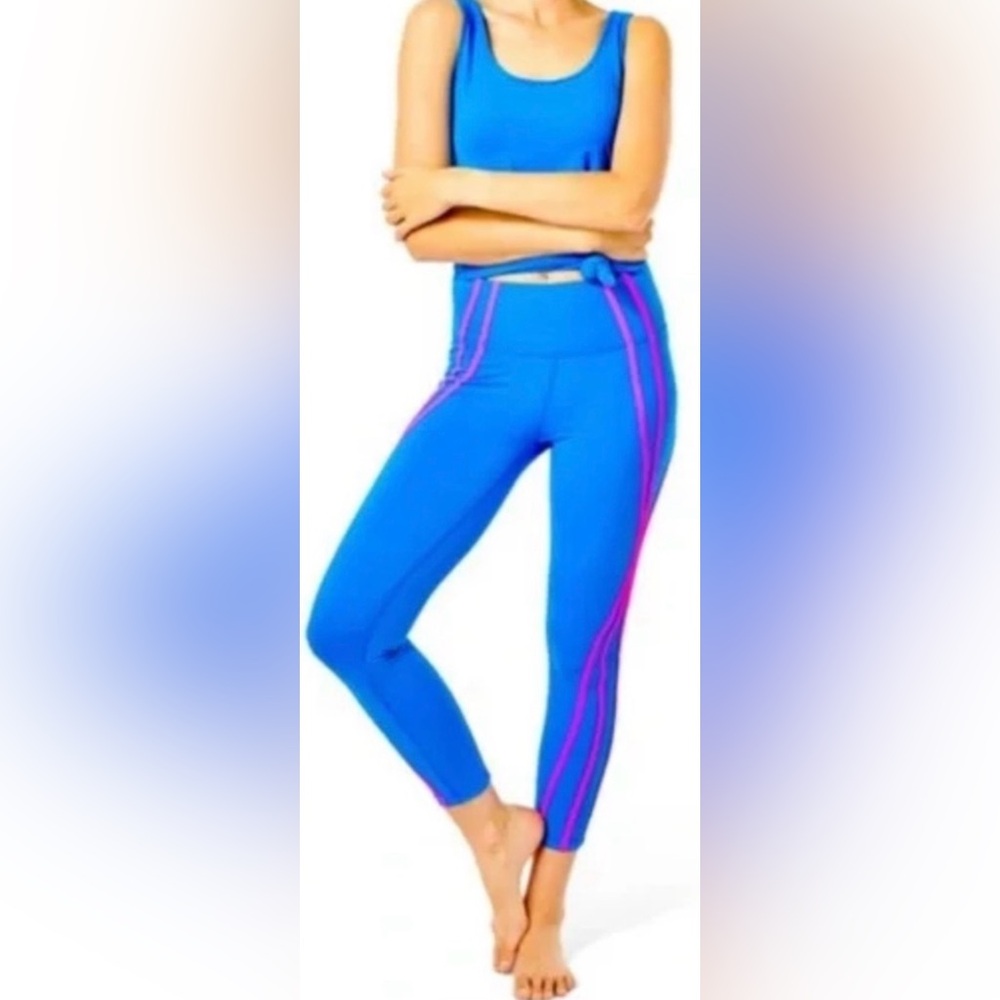 LILLY PULITZER Luxletic Weekender High Rise Leggings Blue Pink XS NWT